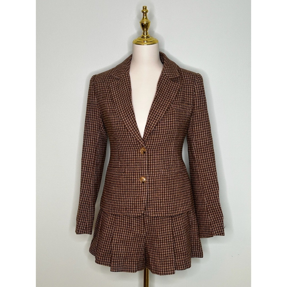 ASTR The Label Brown Houndstooth Blazer & Pleated Shorts Set XS NWT